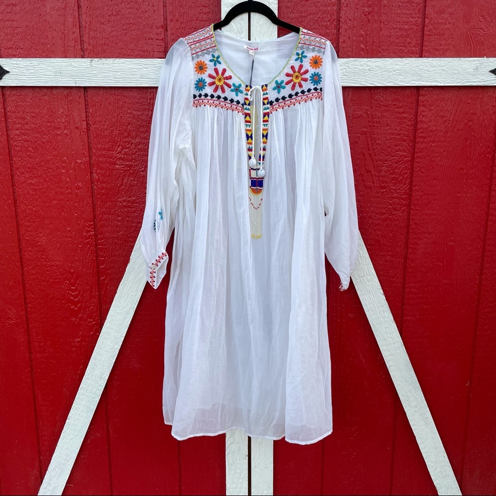 Johnny Was Sheer Beach Coverup With Beautiful Embroidery & Beading. OS